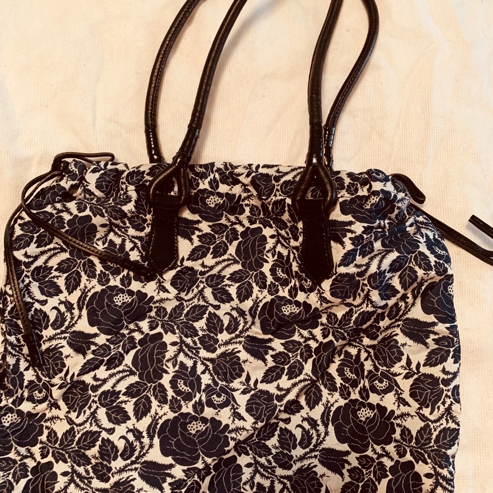 Prada Navy and Cream Floral Hobo Bag